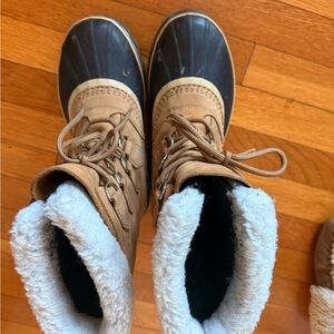 Tan and Black Winter Caribou Sorel Boots